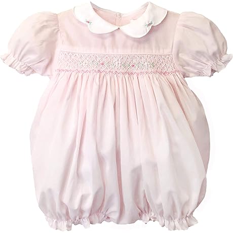 Baby Girls’ Hand Embroidered Smocked Bubble Romper
