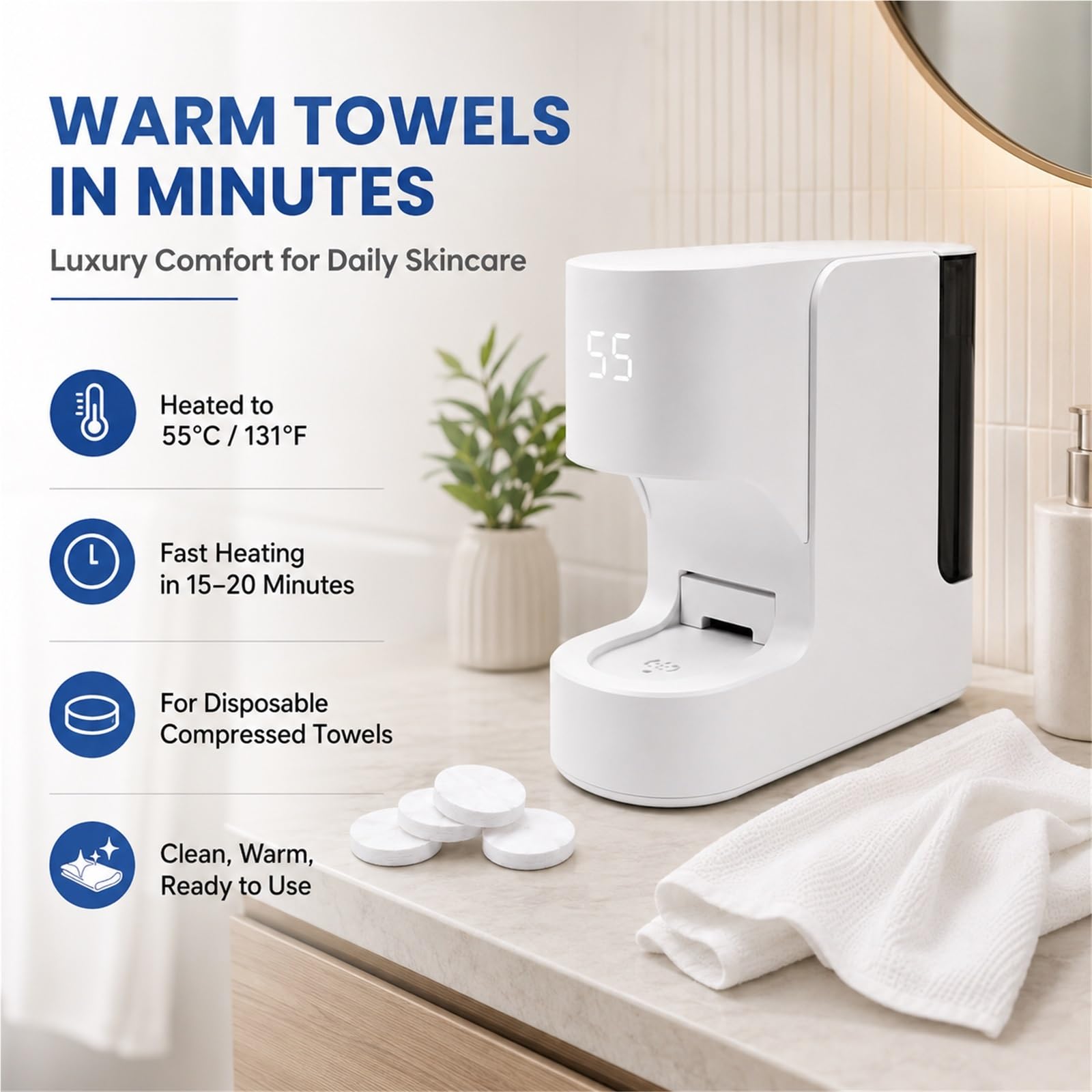 Calentador de Toallas Calientes Automático Dispensador Instantáneo 55°C