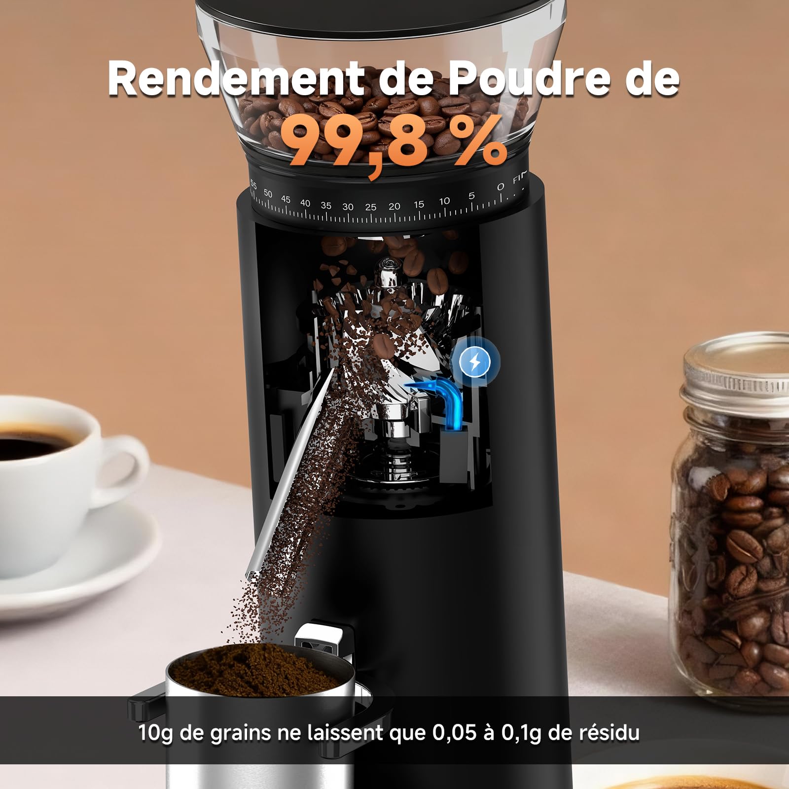 AAOBOSI Moulin à Café Electrique, Machine a Café Grain Portable 110W, Batterie 2600mAh, Broyeur Cafe Grain de 60 Réglages de Mouture Individuels, avec Porte-filtre pour Machine à Café Espresso