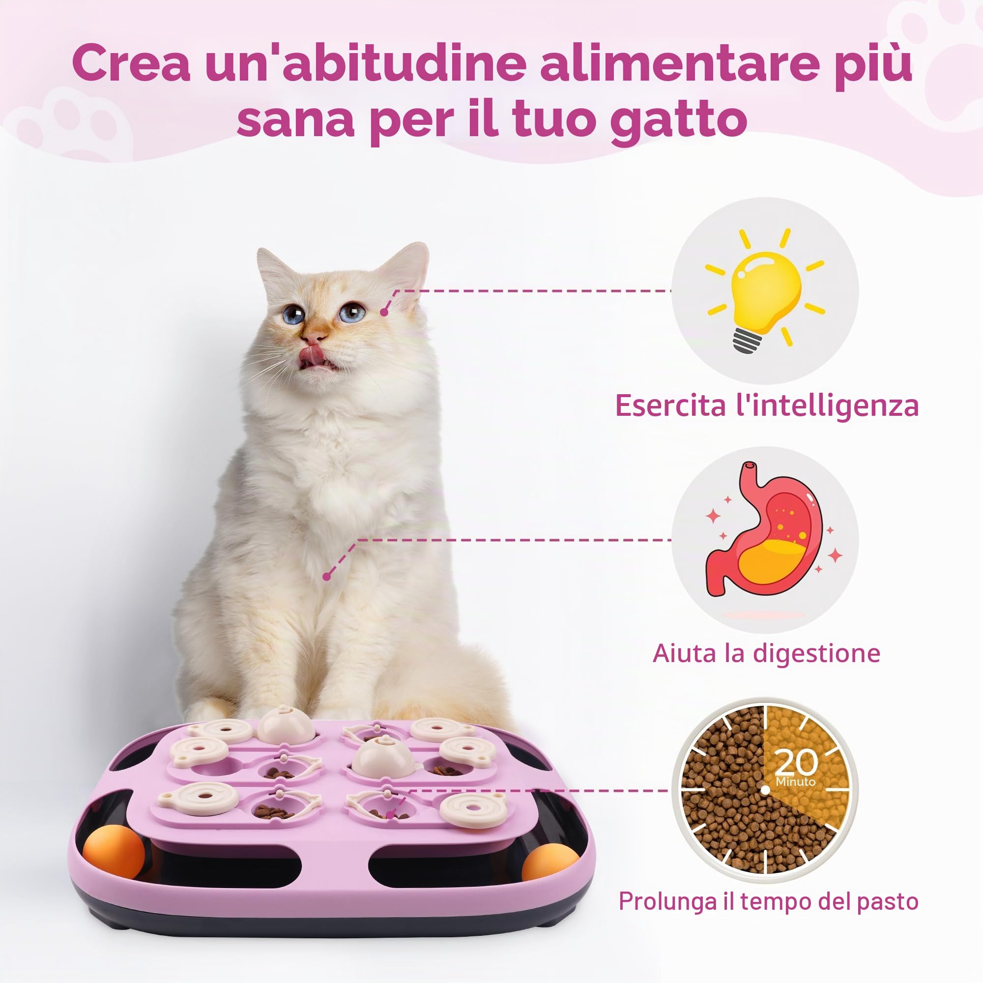 LACCEN Giochi Interattivi per Gatti, 2 in 1 Gioco per Gatto con Palla Traccia, Divertenti Giocattolo Rompicapi per Gatto, Dispenser di Crocchette per Gatti in Casa da Soli
