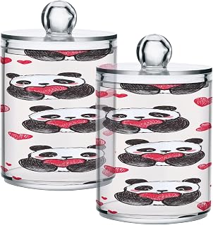 Cute Pandas Holding Hearts Acrylic Plastic Clear Jar with Lid Kitchen Storage Organizer Containers Qtip Hair Clips Airtight Storage Jars 2 Pack