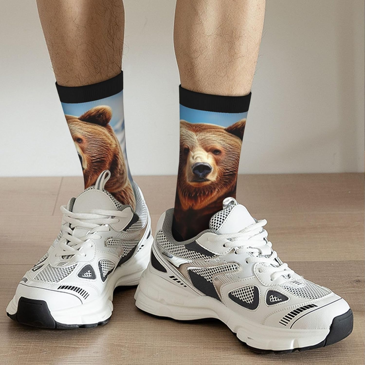 Socks for Women Men Warm Breathable Boot Socks Grizzly Bear Calf Socks Crew Sock for Hiking