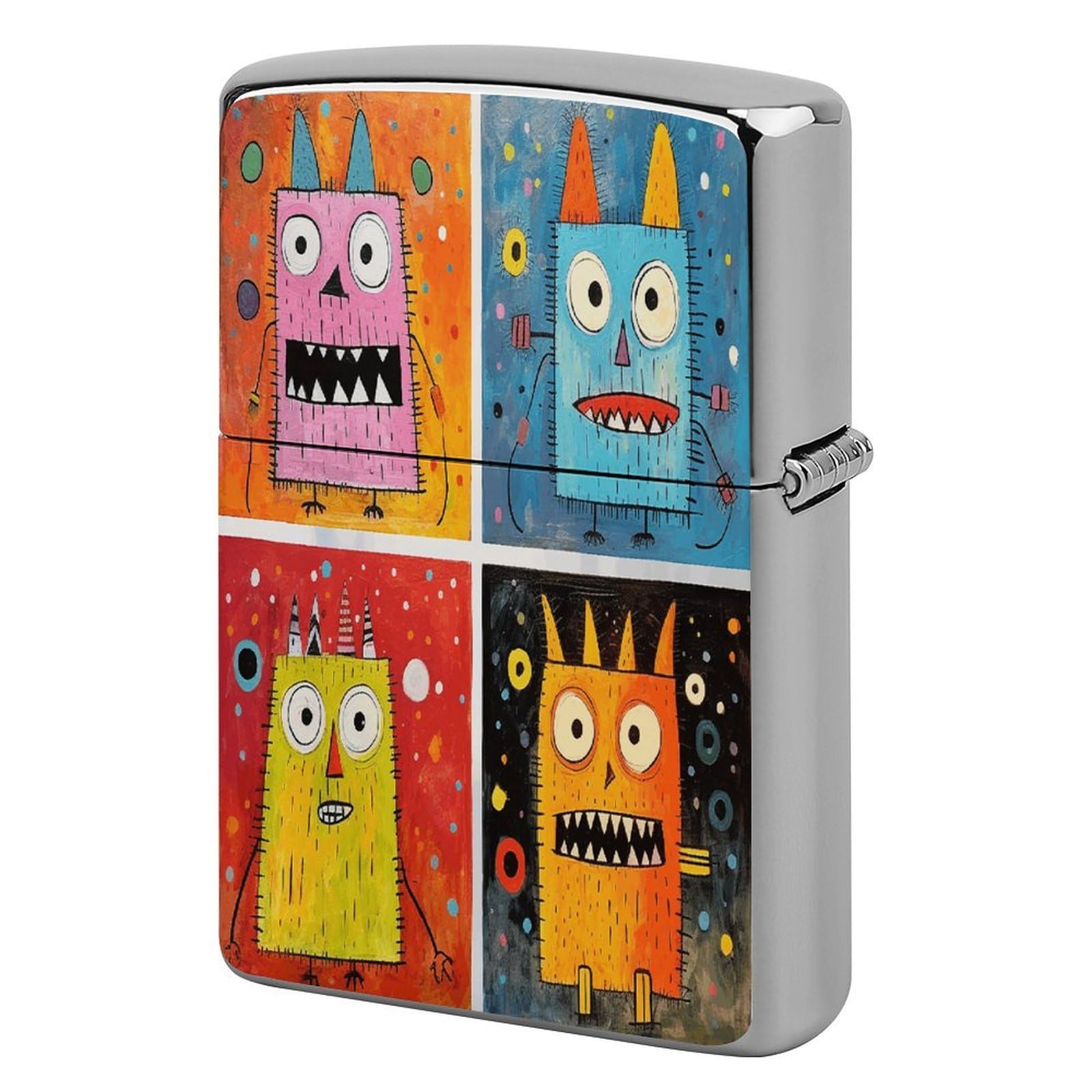 Fekiloot Style Four Colorful Monsters Lighter Case Cover Lighter Holder
