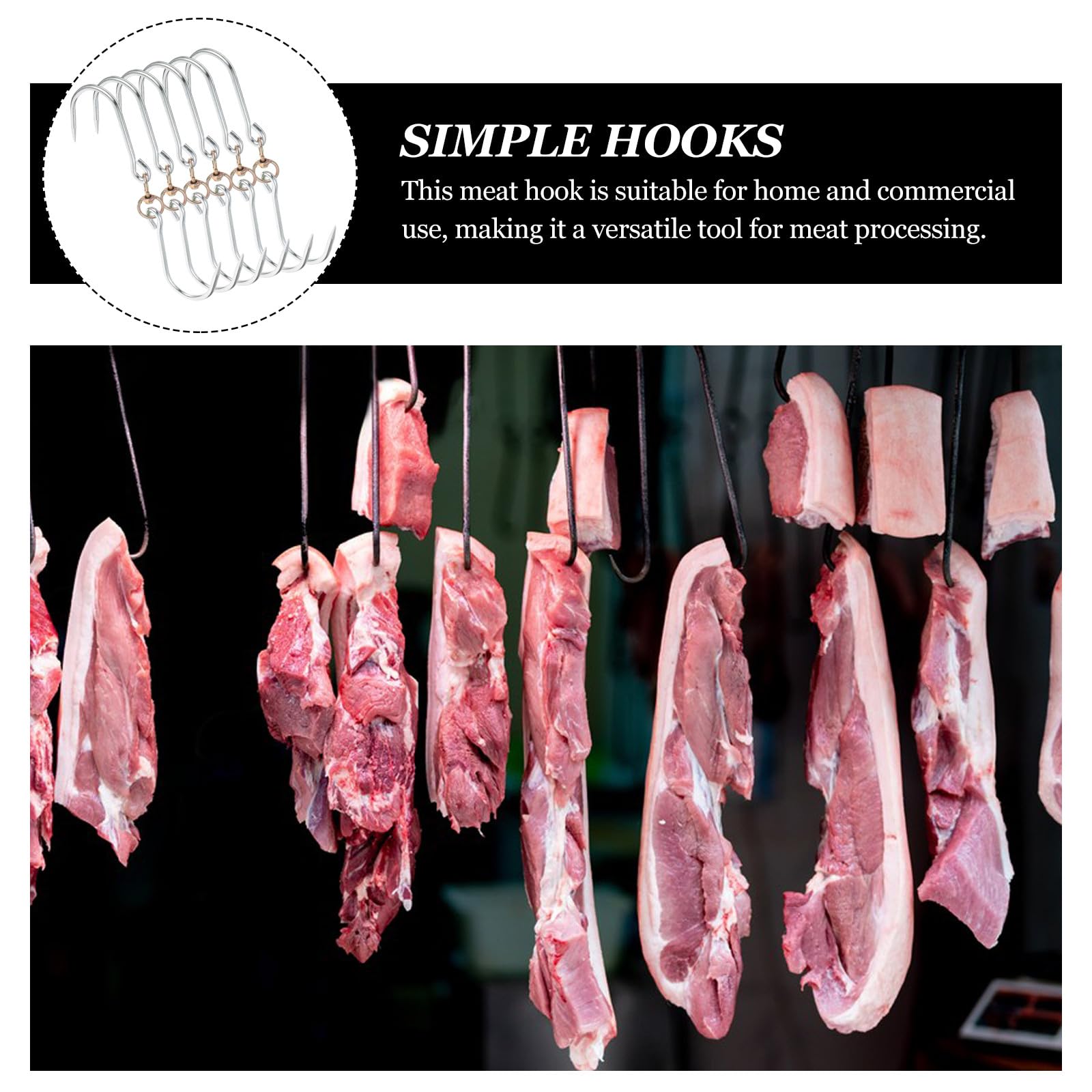 Zerodeko 6 Ganchos Metálicos para Colgar Carne en Forma de S, Forjados Acero Resistente 15 Kg, Gancho para Salchichas y Aves, Juego de 6 Piezas para Parrilla y Procesamiento de Carne