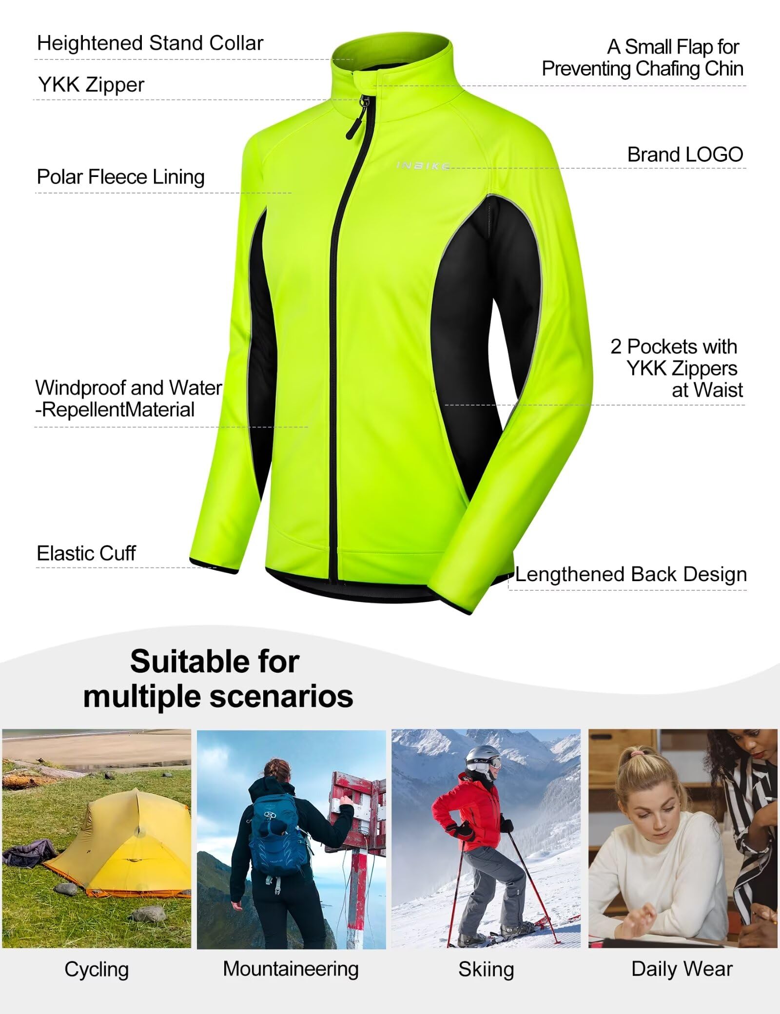 INBIKE Giacca da ciclismo da donna Ciclismo Running Giacca a vento in pile termico foderato cappotto riflettente per la stagione fredda inverno, Lyndee, Large