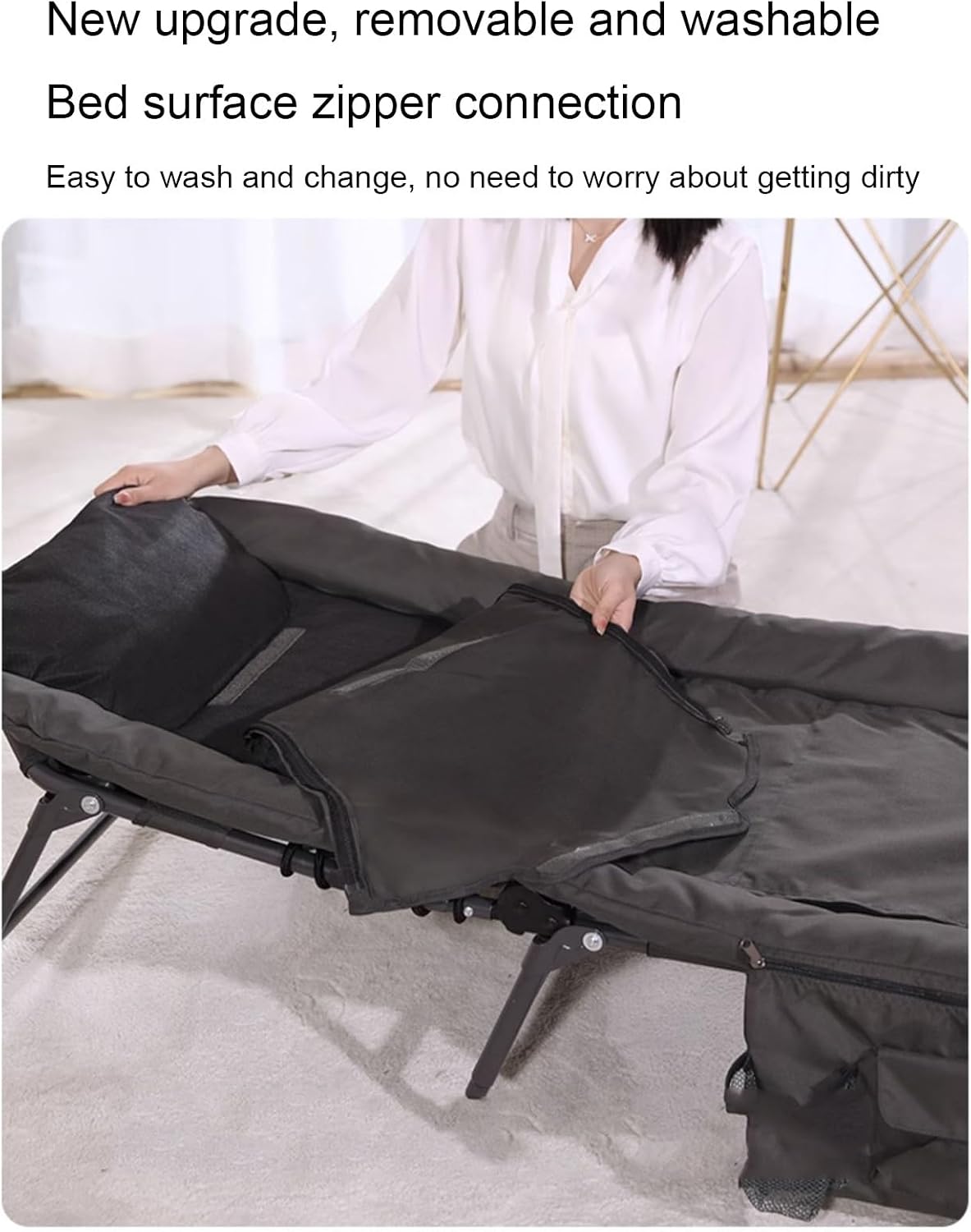 Camping Cot Six-Leg Support, Folding Camping Cot Removable Bed Surface, Camping Cots for Adults Five-Speed Adjustment, Sound Insulation Layer Design