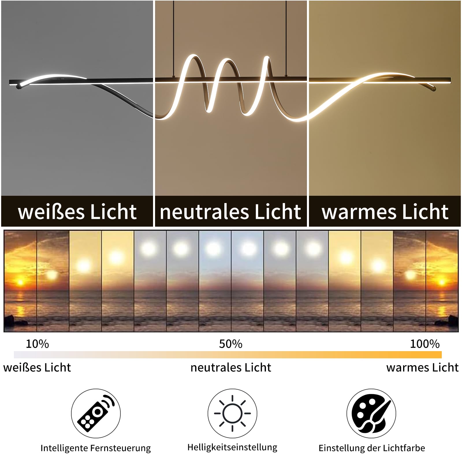 Mikeru Lampada a Sospensione Moderna a LED, 150cm Spirale Lampadario con Funzione Memoria Colore Nero Dimmerabile 10-100% 3000k/4500k/6000k Lampadario LED Soffitto Moderno per Cucin, Soggiorno