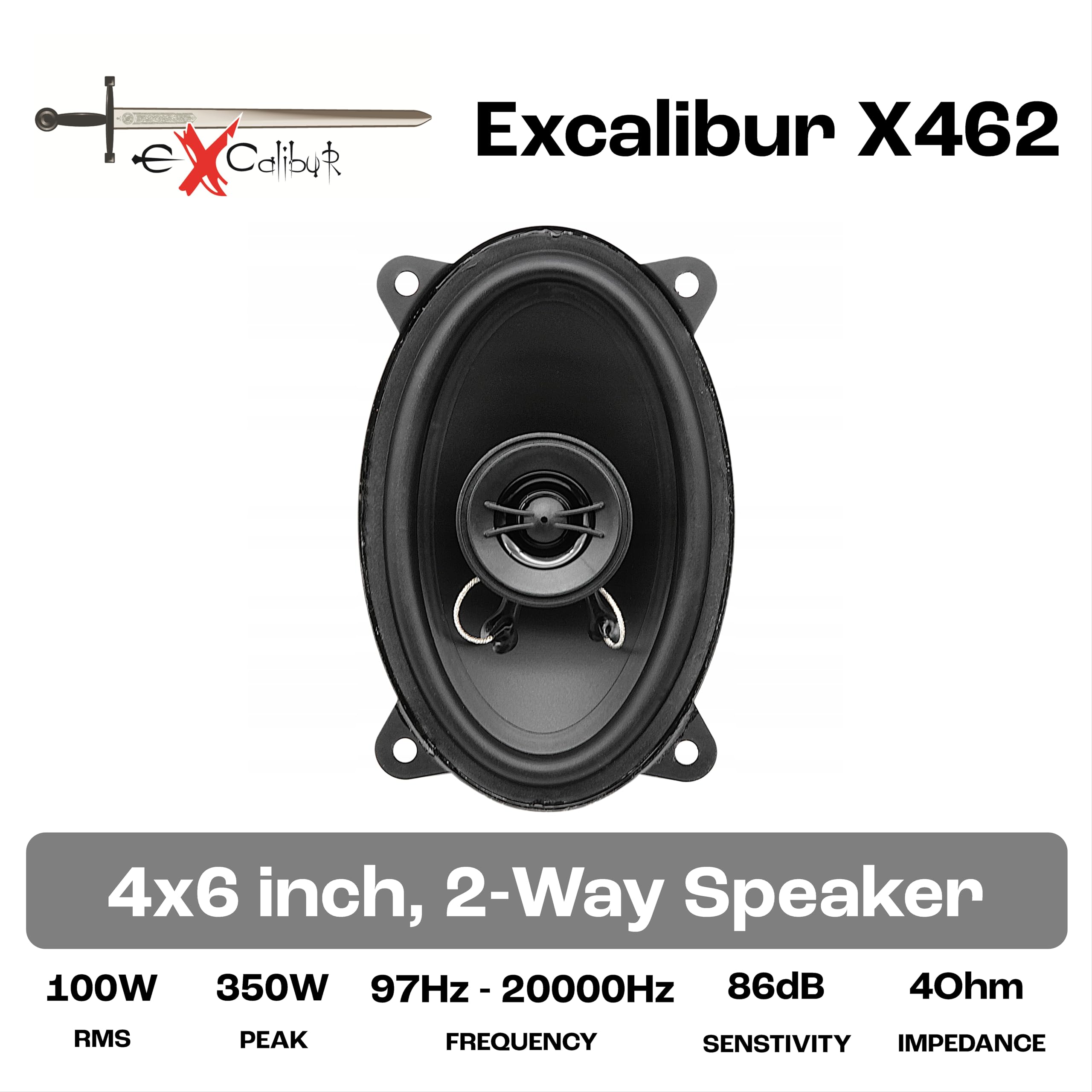 Excalibur X462 Haut-Parleurs Voiture 4x6 Pouces - Enceintes Coaxiales 2 Voies 10x15 cm - Kit Audio Auto Universel Remplacement Porte ou Tableau de Bord - Son Stéréo 4 Ohm Paire Noir