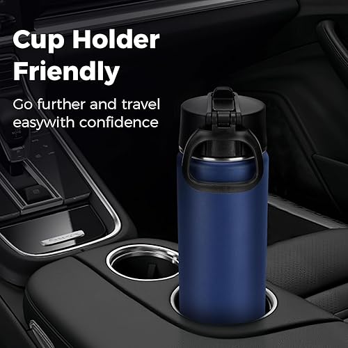 Miniatura 31 de Neihepal Botella de agua aislada de 22 onzas con tapa con popote, botellas de agua de acero inoxidable al vacío de doble pared a prueba de fugas,