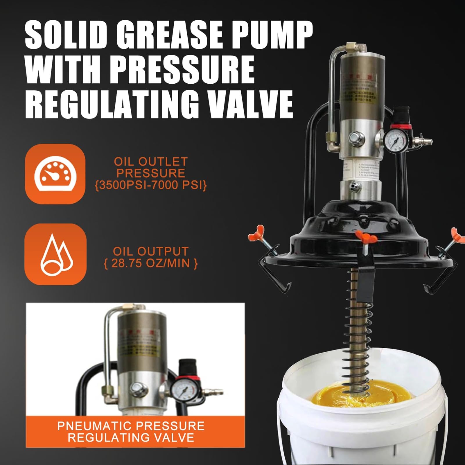 Bomba de grasa neumática, llenadora de grasa de alta presión operada por aire, entrega de 0,85 l/min, bomba de engrasado 60:1 con cabezal de pistola de 360°, ideal para tareas de lubricación