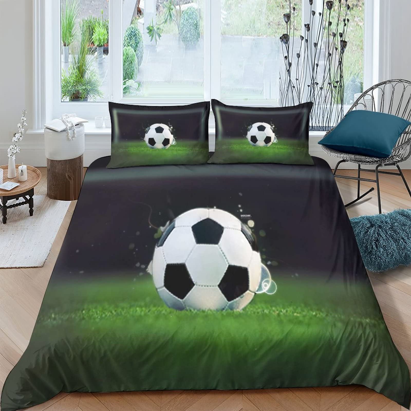 Housse de couette football enfant avec taie d'oreiller lit simple