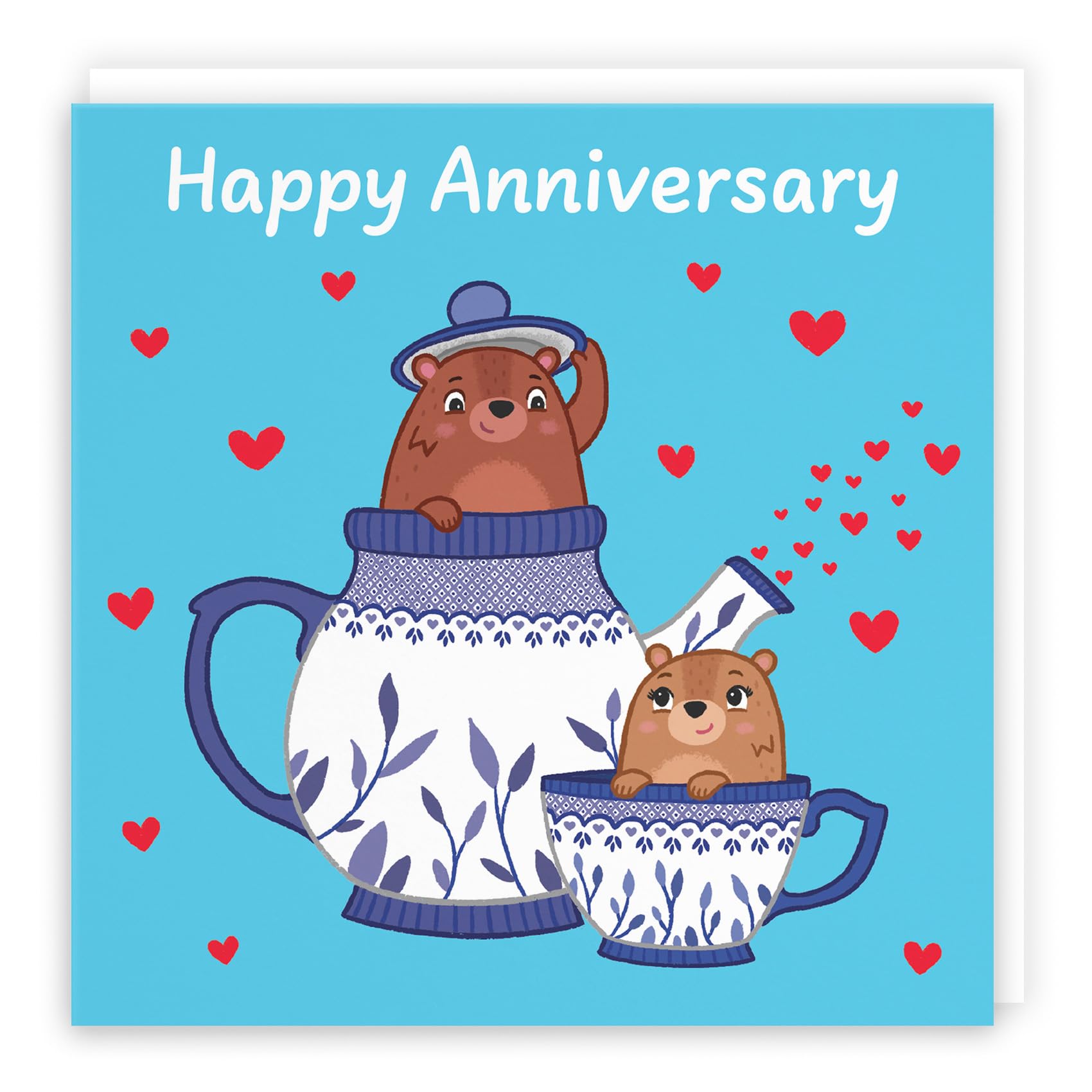 Hunts England - Cute Teapot Anniversary Card - for Him Her, Couple, Men, Women - Fun Bears Anniversary Card - Love Story Collection