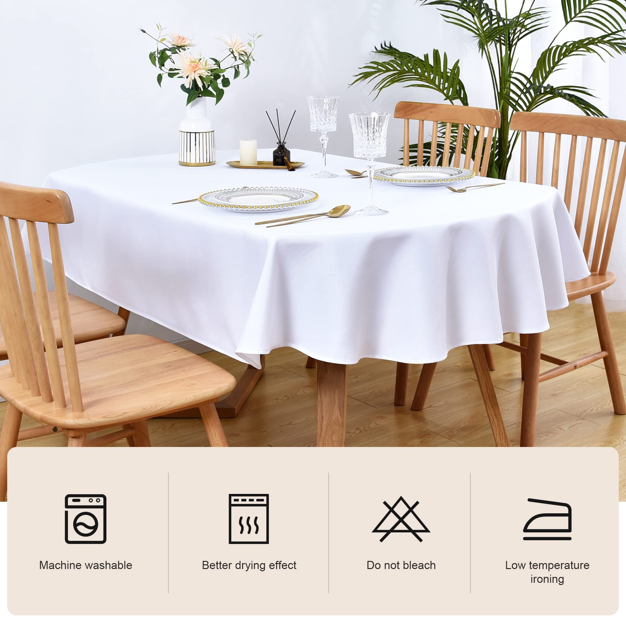 Wolkemer Oval Tablecloth 60 x 102 Inch Washable Fabric Table Cloth Solid White Table Cover for Dining Wedding Party Banquet Tabletop Decoration - Image 4