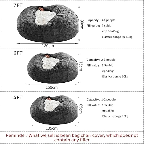 Miniatura 2 de AIXRTJT Funda para silla puff para niños y adultos (solo funda, sin relleno), grande, redonda, suave, esponjosa, terciopelo, lavable, para adultos,