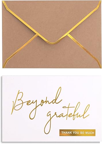 Miniatura 1 de Winoo Design Gold Beyond Grateful - Tarjetas de agradecimiento con sobres, paquete de 36 notas de agradecimiento con papel de aluminio dorado de 4 x