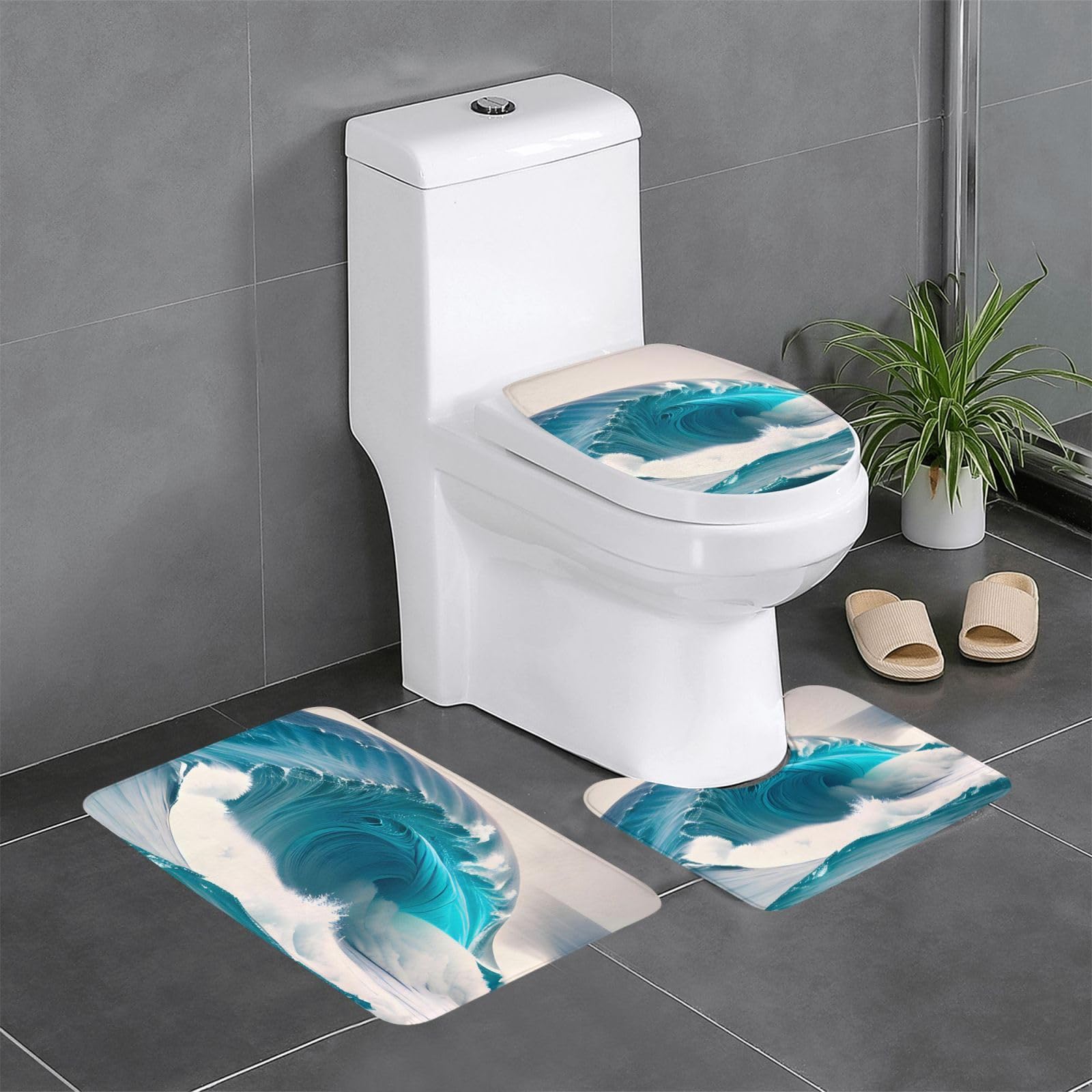 Tapis de bain antidérapants à séchage rapide absorbants bleu motif vague de mer