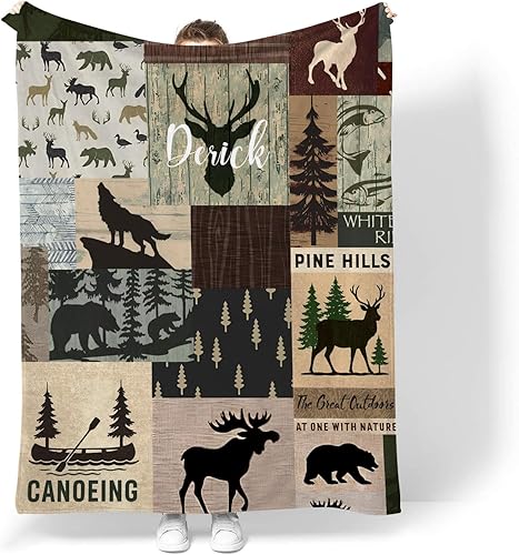 Manta de bebé personalizada de ciervos y osos del bosque con nombre, manta personalizada con temática de bosque para niños y niñas y niños,