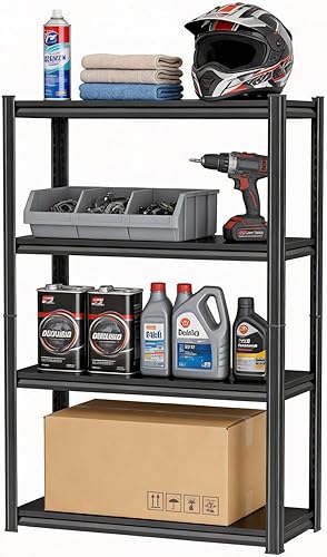 Miniatura 9 de Estantería de metal para garaje, estantes de almacenamiento de acero resistente, capacidad de 3000 libras, estante de metal ajustable de 5 niveles,