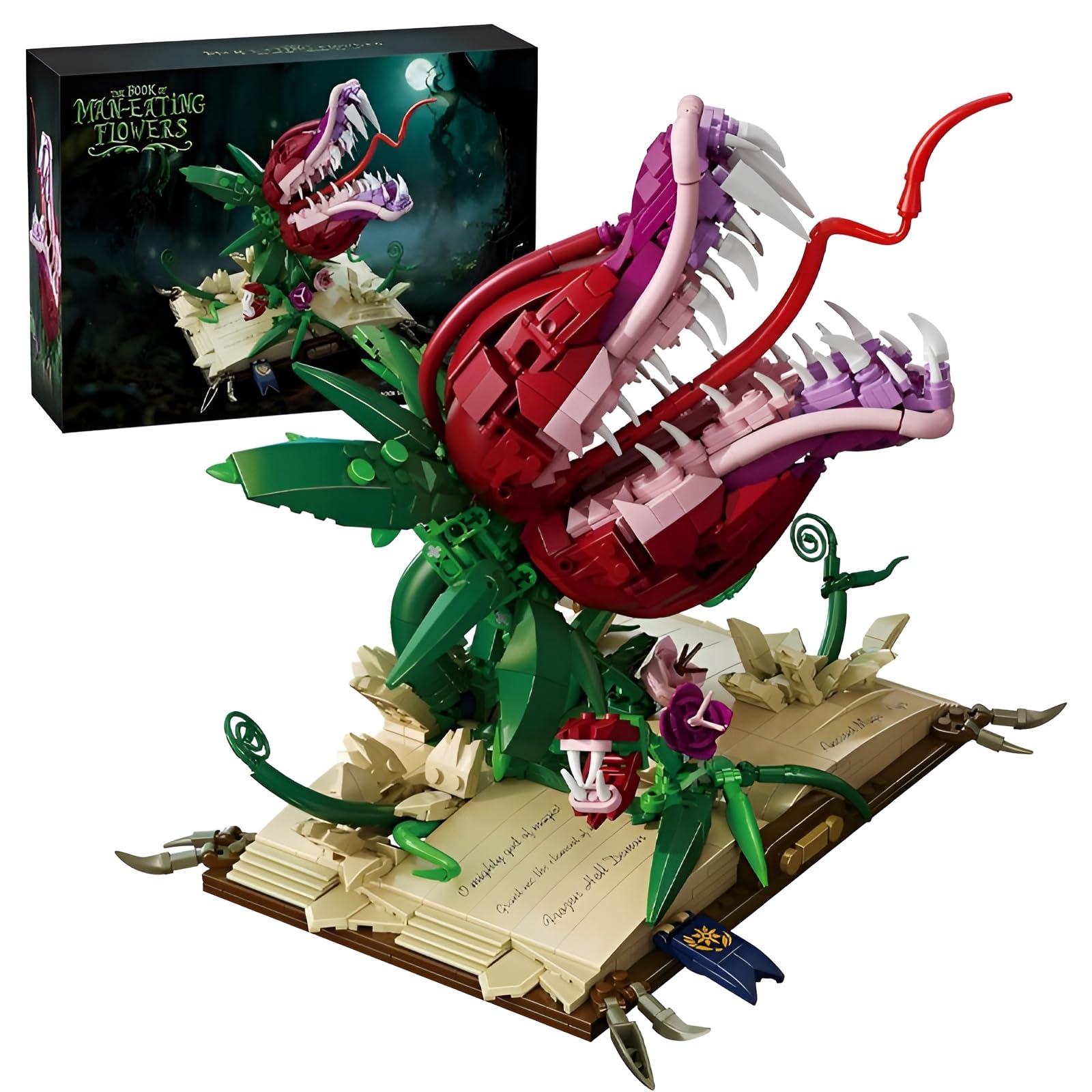 Magic Book Cannibal Flowers Building Blocks Set, 1208PCS Gothic Carnivorous Plant Model, Fantasy Botanical Collection Bricks Kit Decor, Creative Gifts for Adults & Horror Plant Enthusiasts — image 1