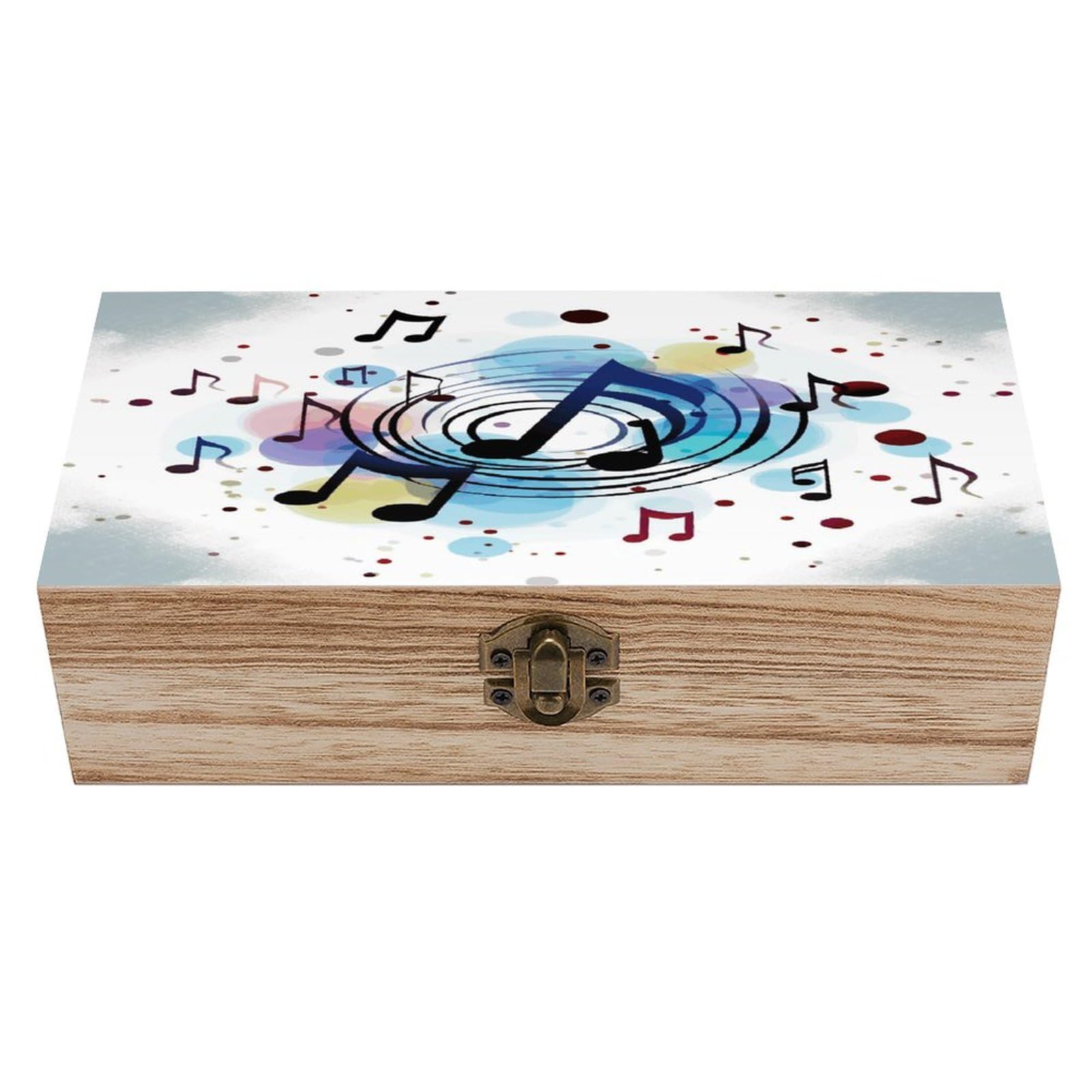 VstaDank Polka Dot Music Note Wooden Storage Box with Hinged Lid Natural Wooden Box Beautifully Keepsake Boxes Vintage Wood Boxes Jewelry Organizer Trinket Storage Chest Unique Gift