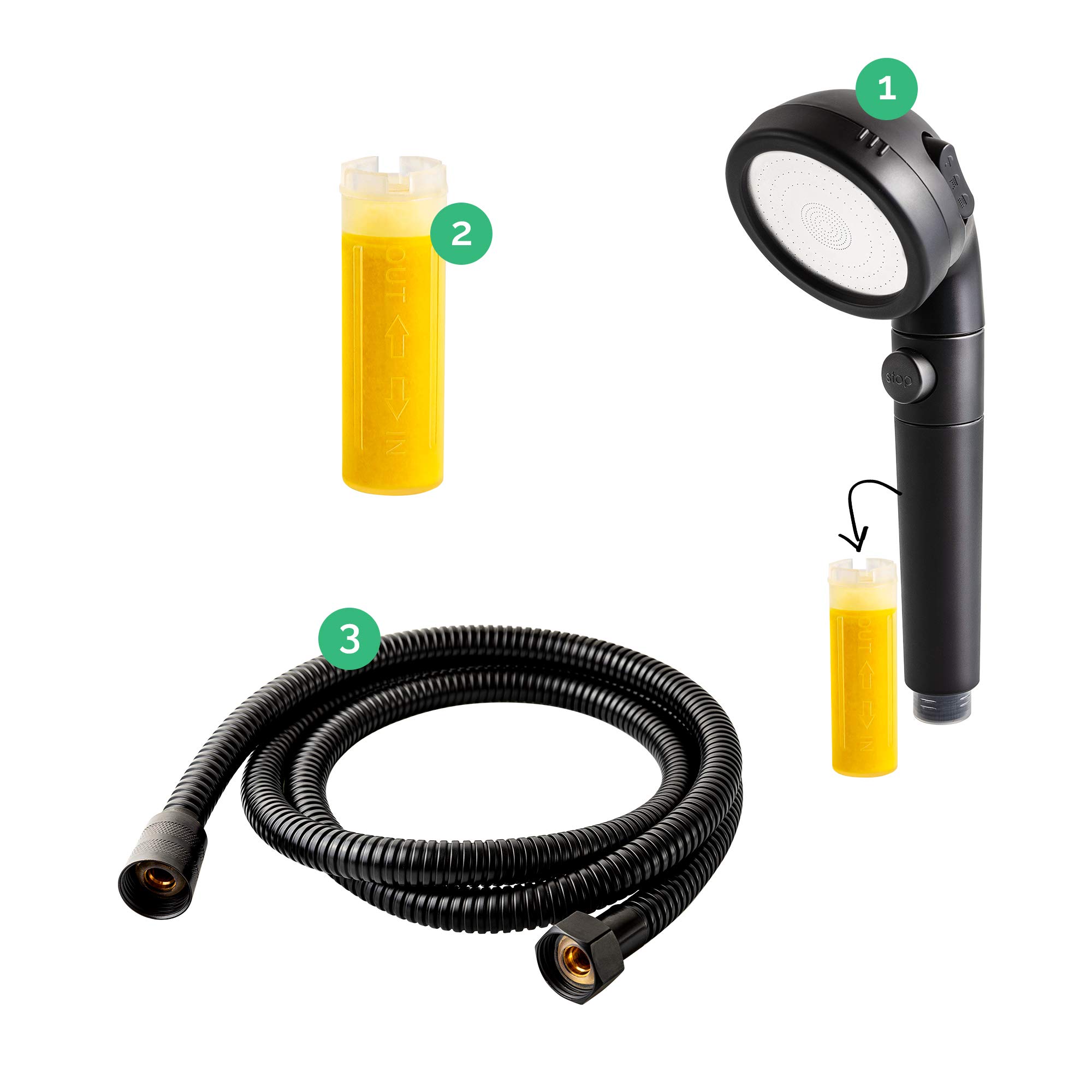 Stonestream Matte Black Original Stonestream® Ecopower Shower Head System — Spa Like Vitamin C Ionic Filter To Soften & Save Water — For Non-Electric Showers Only — — 3-In-1 Value Kit