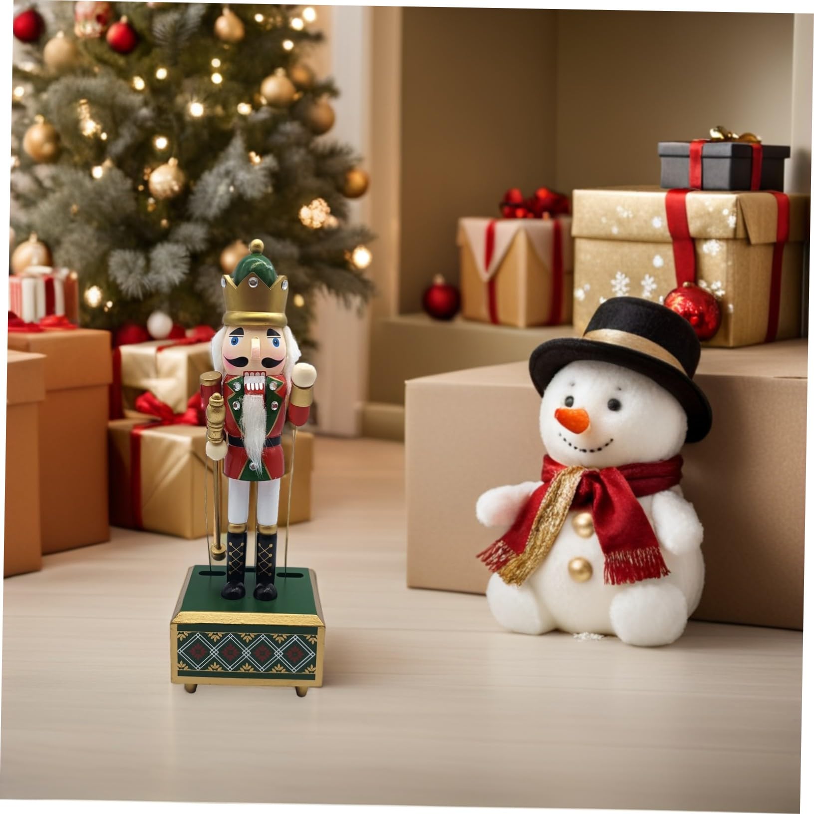 TOYANDONA Legno Schiaccianoci Carillon Statuina Musicale per Feste Natalizie Decorazione Festiva Carica senza Batterie Simbolo Tradizionale di Pace per Casa e Ufficio