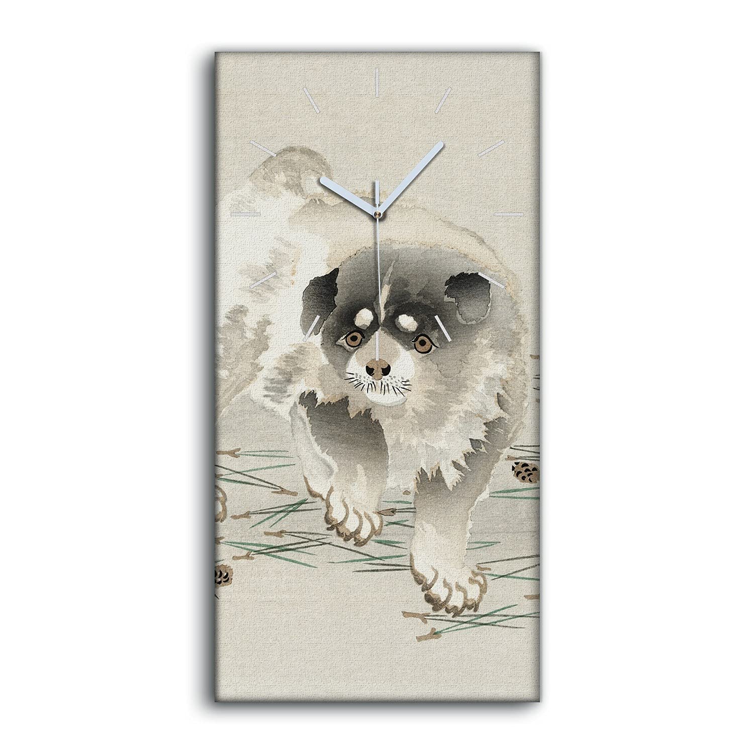 Horloge sur toile 30x60cm chien asiatique sans tic-tac salon