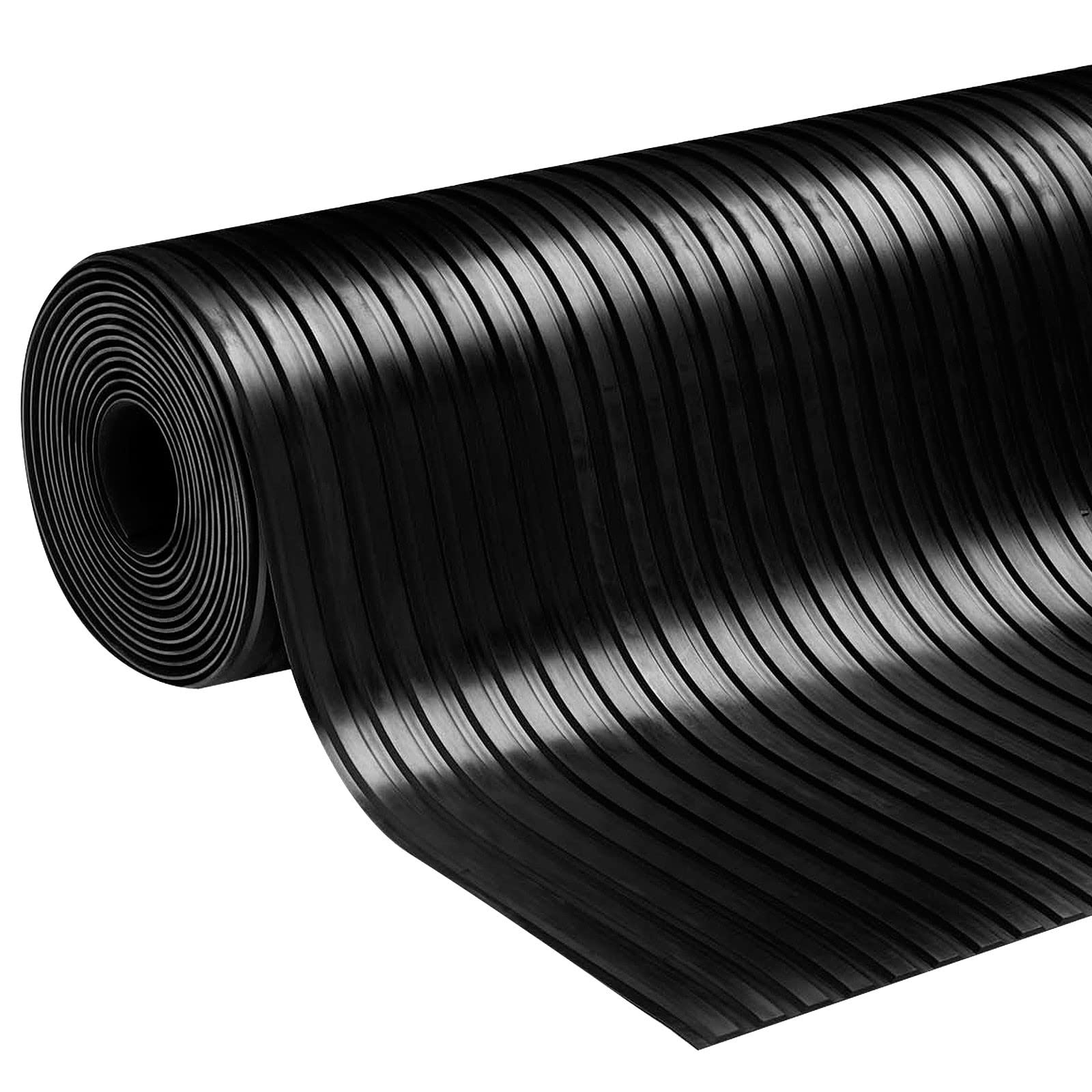 Broad Ribbed Rubber Matting, Wide Rib Structured Rubber Flooring, 6 mm Thick Rubber Floor Mat, Commercial Garage Flooring Roll, Van Lining Rubber Protection Matting (100 x 400 cm)