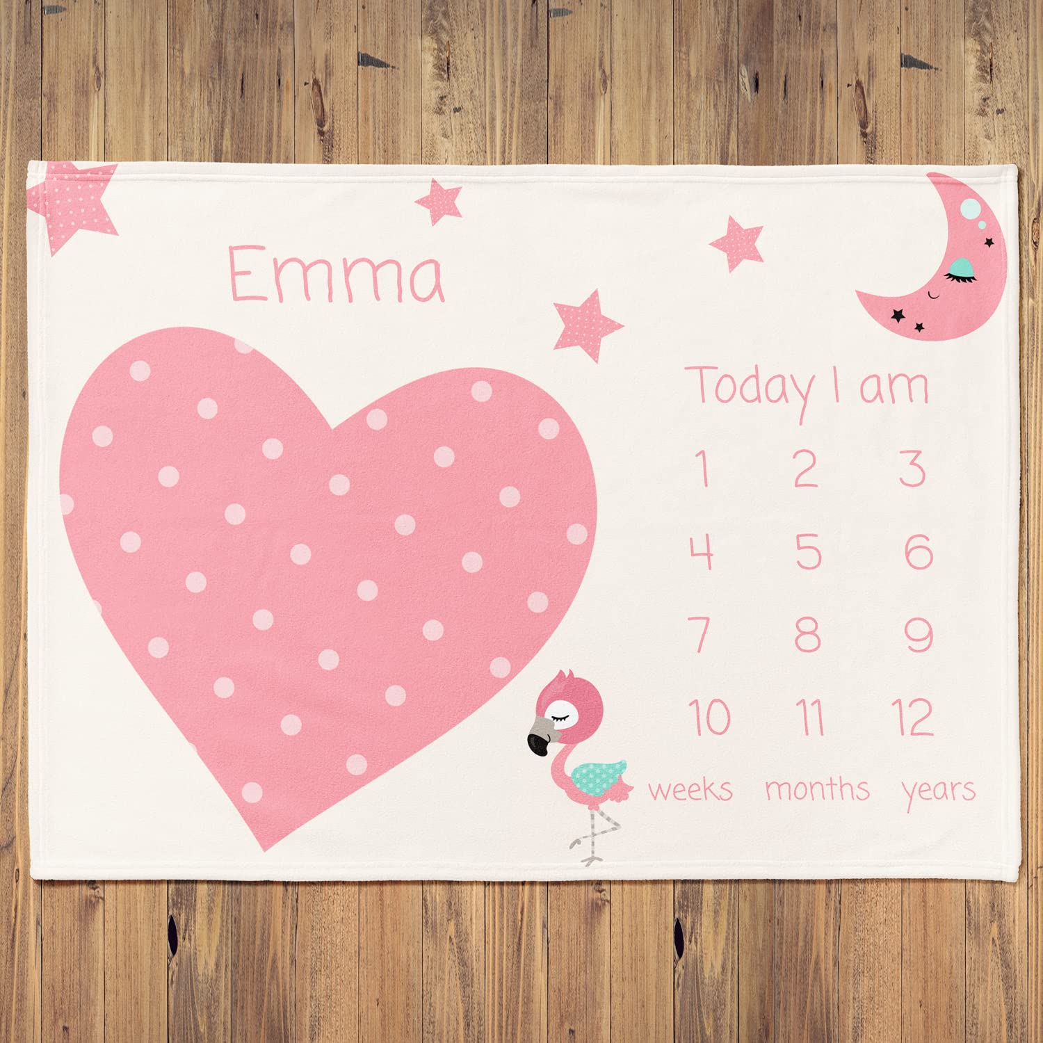 Coperta per bambini con data delle pietre miliari e motivo a forma di cuore, coperta per neonati, coperta con giorni del mense, regalo per ragazze (pois rosa)
