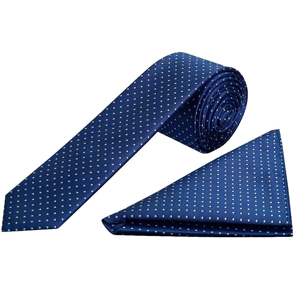 TIES R US Blue and White Polka Dot Skinny Boys's Tie and Handkerchief Set