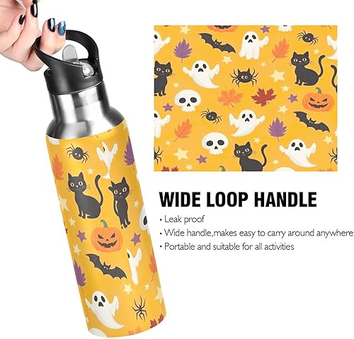 Miniatura 4 de Stainless Steel Vacuum Insulated Water Bottle 32 Oz, Leakproof Water Bottles for Gym Outdoor Travel School, Cute Halloween Orange