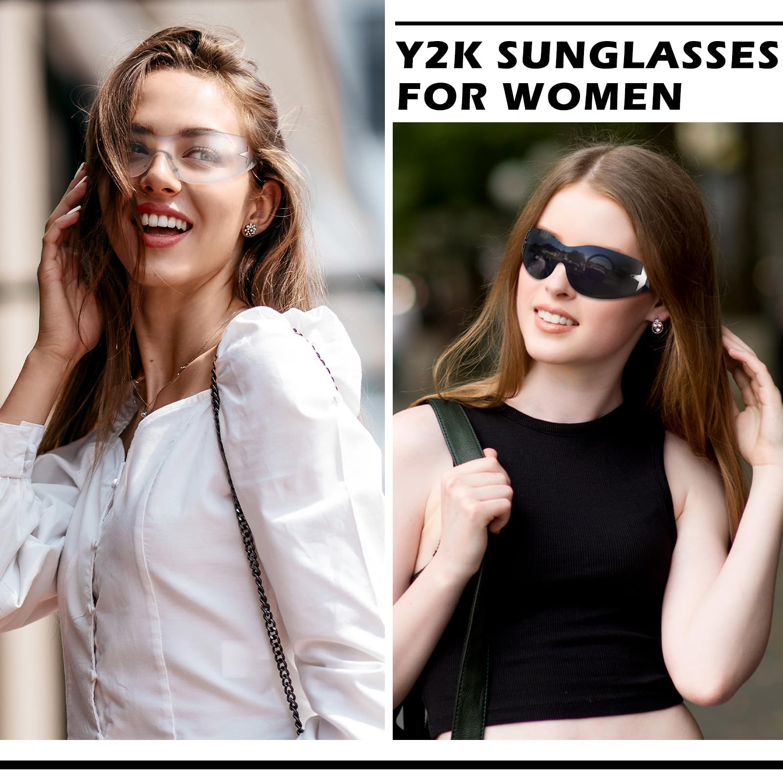 Ovveroche 3 Pairs Y2K Sunglasses for Women Men Trendy Shield Wrap Around Sun Glasses Oversized Fashion Frameless Glasses: Black, Pink, Transparent Sliver