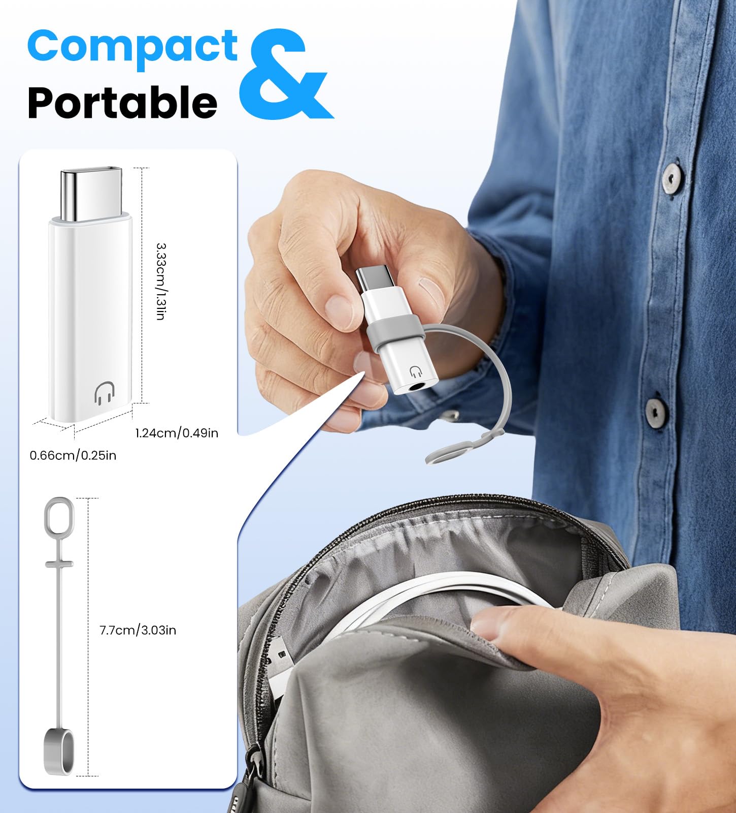 TiMOVO Adattatore da USB C a Cuffie Audio da 3,5 mm, Tipo C a Jack Aux con Anello Anti-Perdita, Bianco
