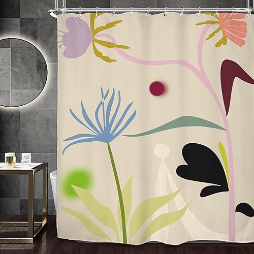 Miniatura 27 de Miyotaa Juego de cortina de ducha retro a cuadros de 60 pulgadas de ancho x 71 pulgadas de alto, 70, colorido, estético, moderno, pastel, Y2K,