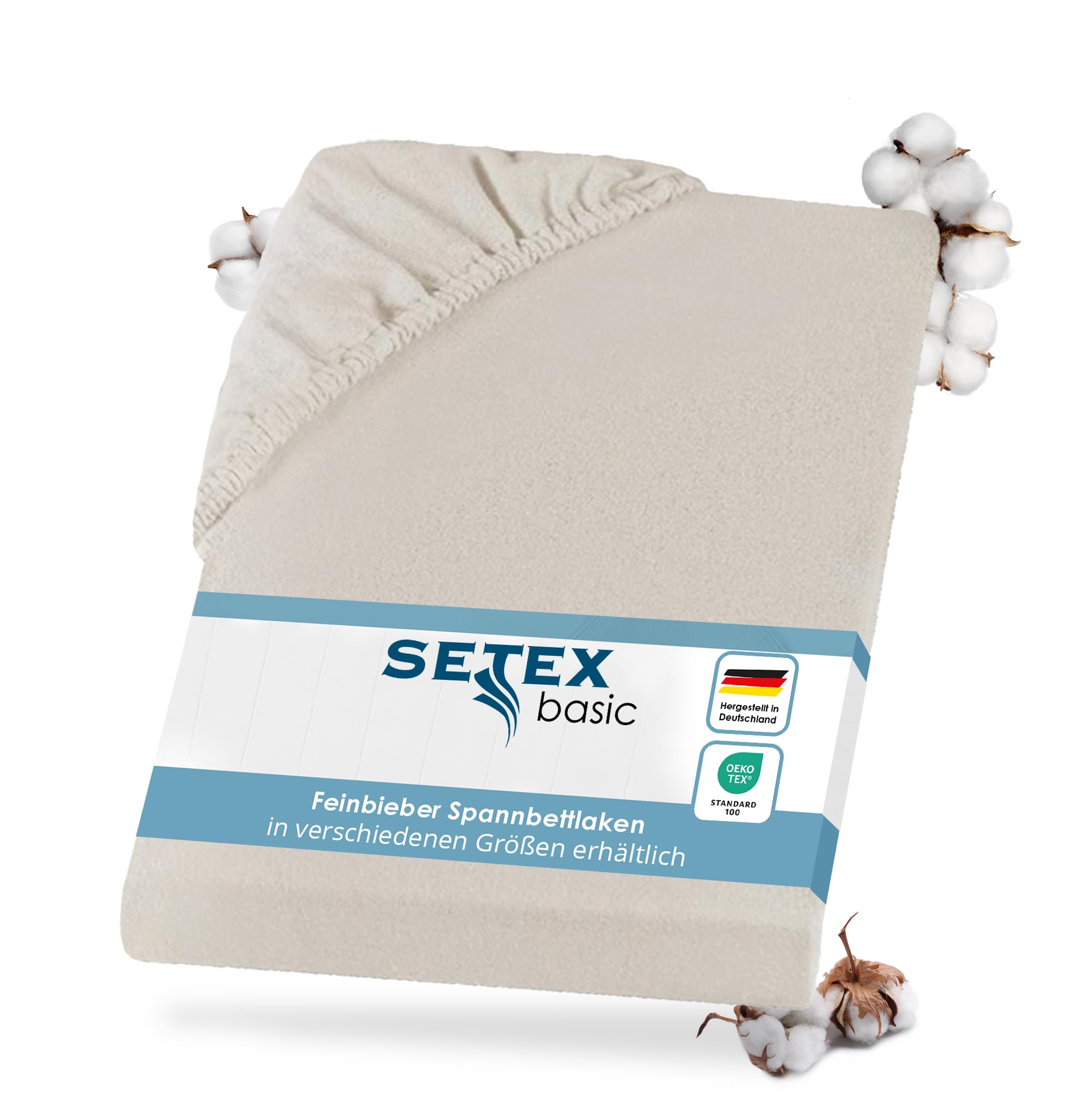 Setex - Feinbiber Bettlaken mit Gummizug kuschelig weich - Biber Spannbettlaken aus 100% Baumwolle mit rundum Spanngummi - Bettwäsche ganzjährig - Betttuch 90x200 cm Natur