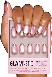 Glamnetic Press On Nails - Caramel Apple | Short Oval Sparkly French Tip Fake Nails, Velvet Finish, Salon Quality| 15 Sizes - 30 Nail Kit with Glue