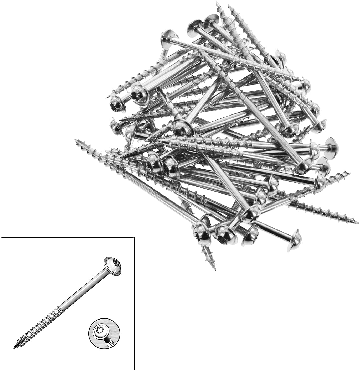 Milescraft 5216 Wood Pocket Hole Screws - #7 x 2-1/2" Washer Head with Coarse Thread (1000pc.), Torx Drive Self-Tapping, for Indoor Use