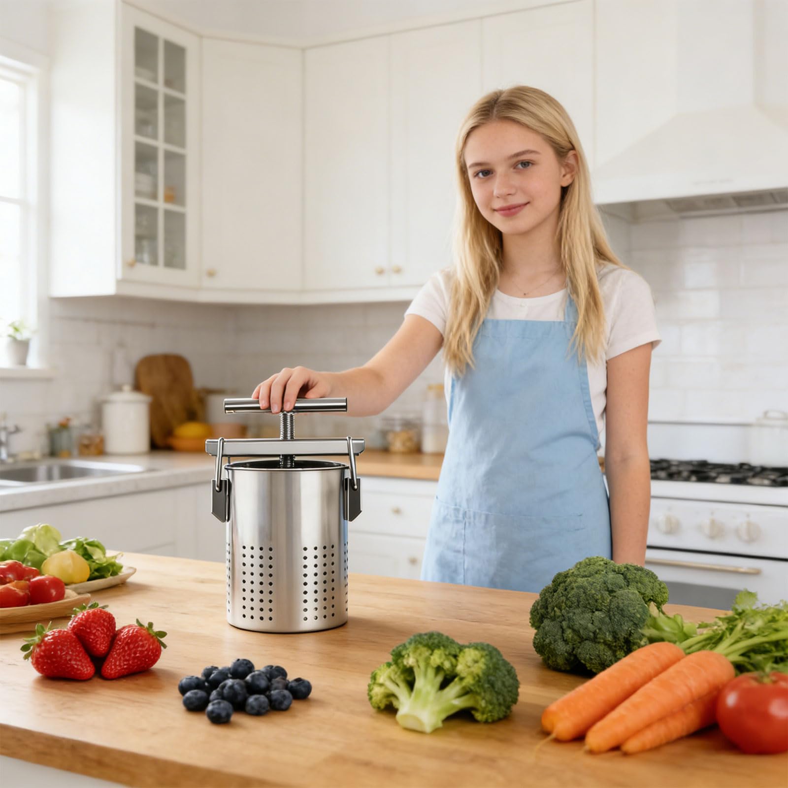 Essiccatore da 2,5 litri in acciaio inox per uso alimentare, per formaggio e spezie, con pressa ergonomica multiuso