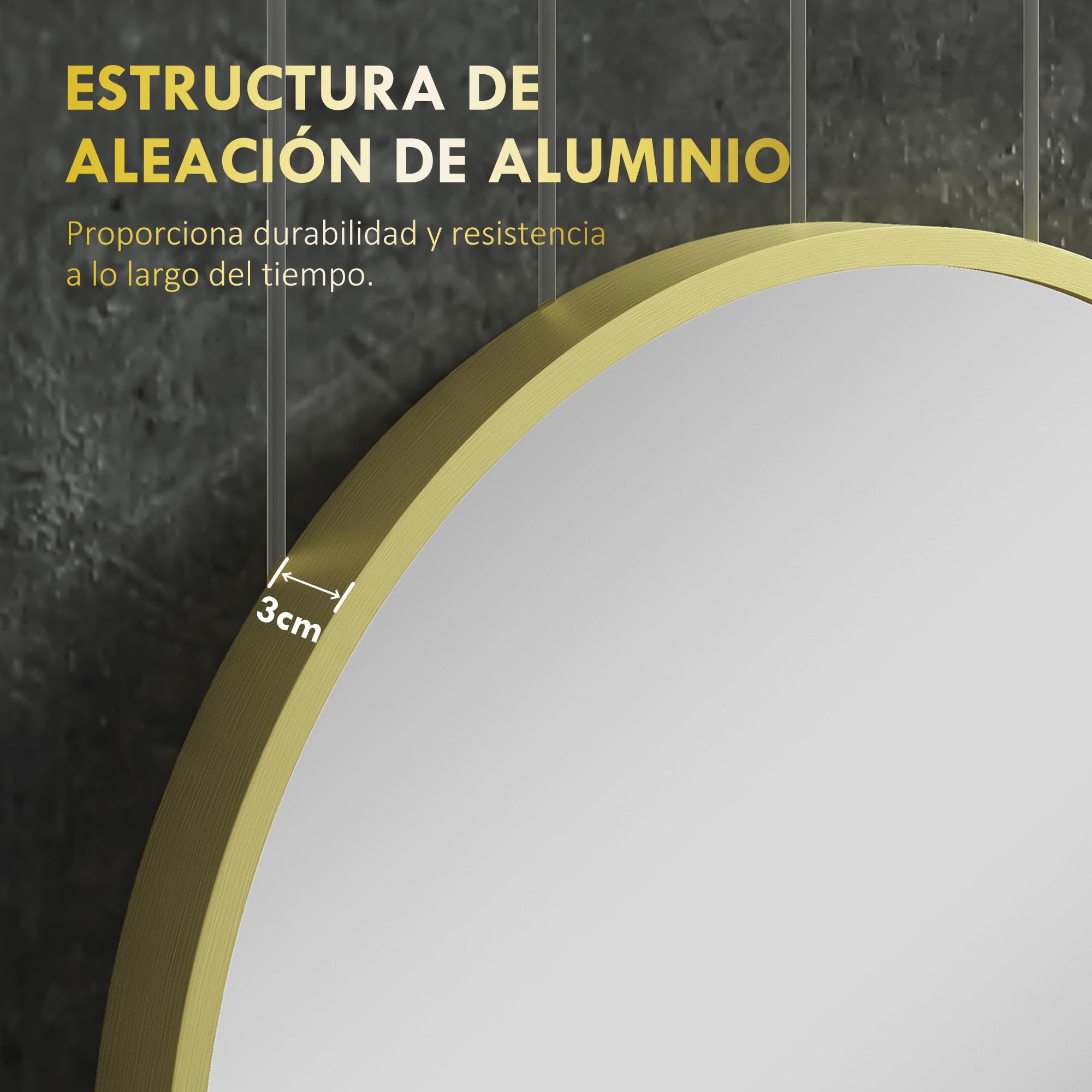 HOMCOM Espejo de Baño Ovalado 40x70 cm con Marco de Aluminio Espejo de Pared Decorativo Horizontal o Vertical para Salón Entrada Pasillo Dorado