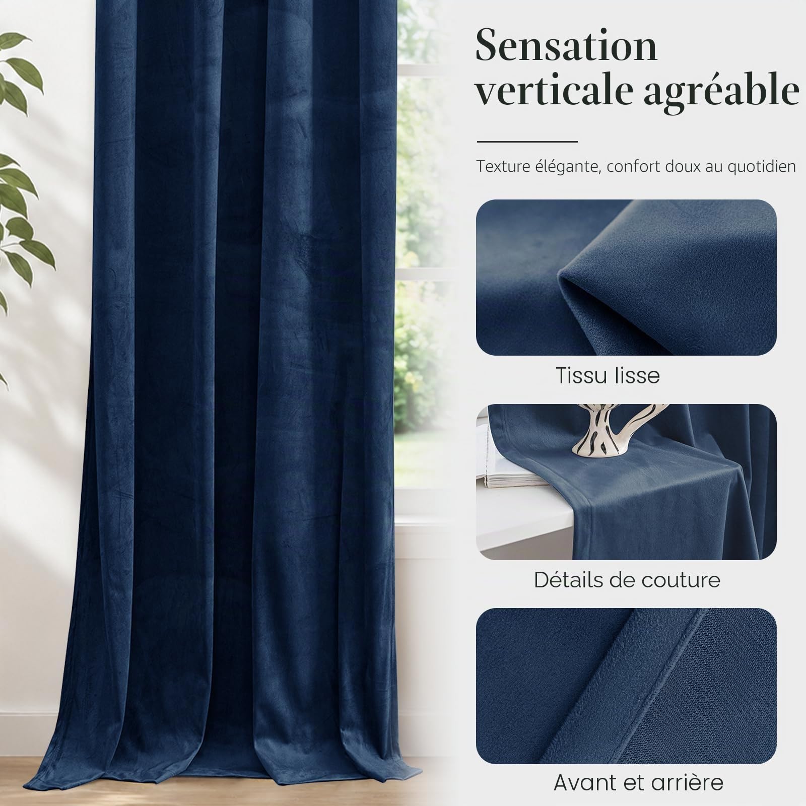 Ystyle Rideau Occultant Velours Lot De 2, 140x300cm, Bleu Foncé | Rideaux Salon Rideau Thermique Isolant Anti Chaud Intérieurs, Rideau Phonique Anti Bruit, Moderne Chambre Maison Dressing