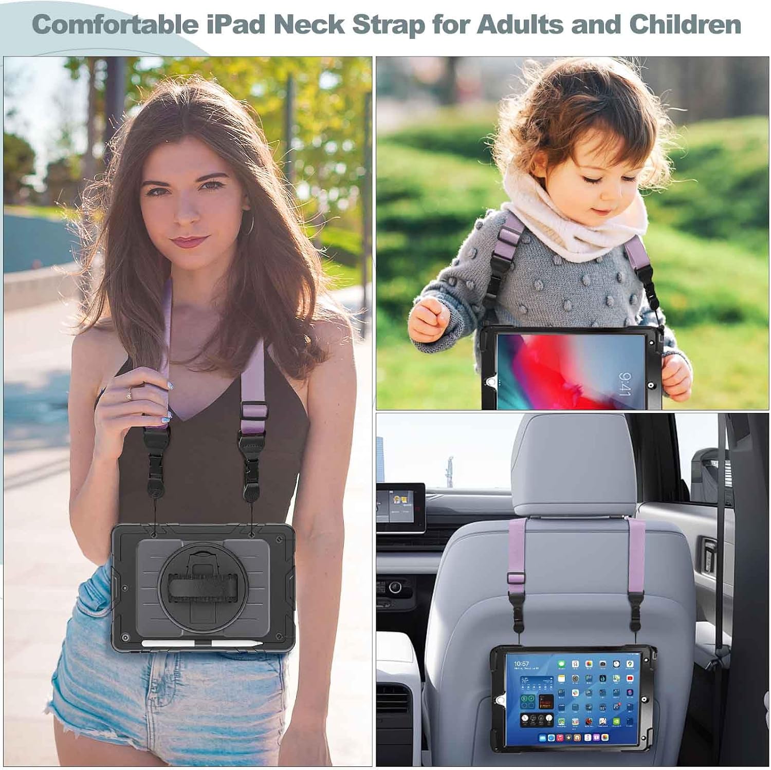 Adjustable Shoulder Strap, Comfortable Camera Strap, Neck Lanyard for iPad Tablet Case, Camera, Binocular, Luggage Bag (Purple Shoulder Strap)