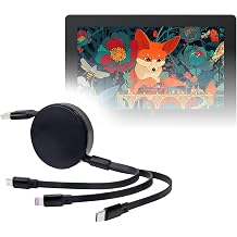 BoxWave Cable Compatible with XPPen Artist Ultra 16 Drawing Tablet 15.6 in - AllCharge PD miniSync 100W, Retractable High-Speed Charging Portable USB Cable - Jet Black