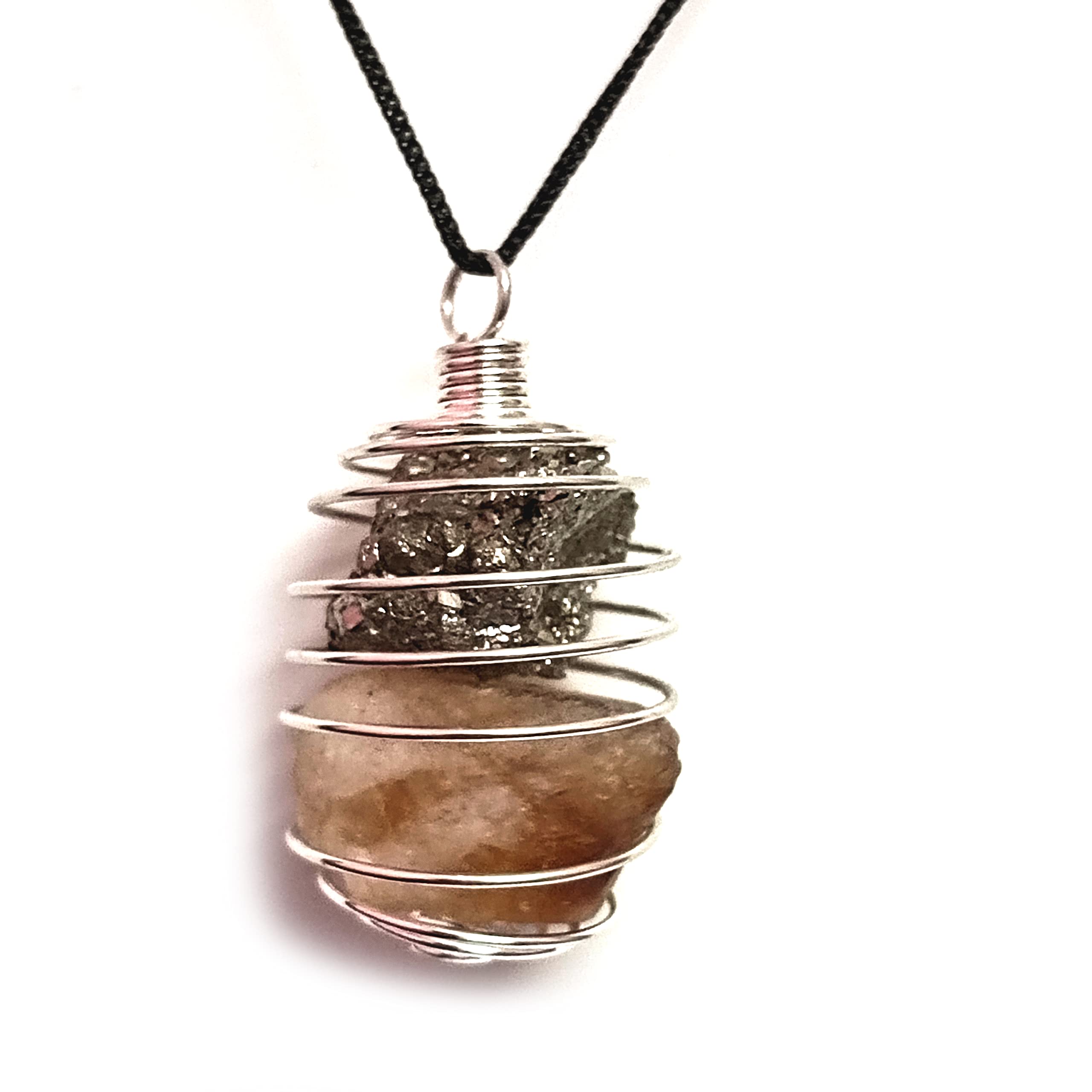 Natural Citrine And Pyrite Raw Rough Uneven Chunks Wire Cage Crystal Pendant For Men For Women-image-37