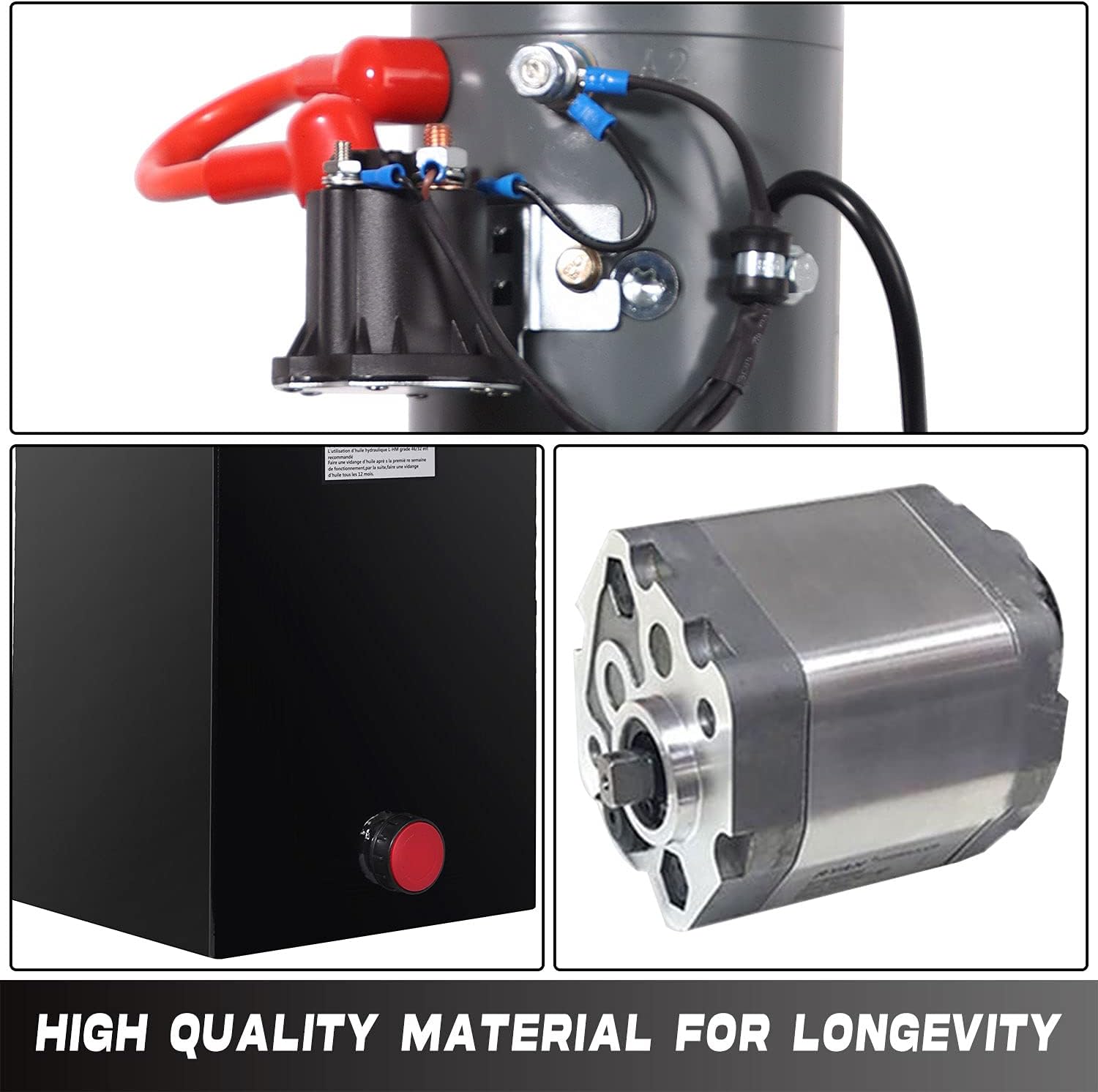 Hydraulic Power Unit 15 Quart Double Acting Hydraulic Pump DC 12V Power Unit Metal Reservoir for Car Lifting Dump Trailer