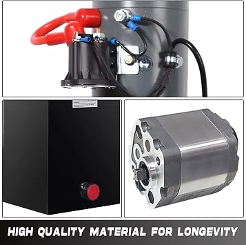 Hydraulic Power Unit 15 Quart Double Acting Hydraulic Pump DC 12V Power Unit Metal Reservoir for Car Lifting Dump Trailer