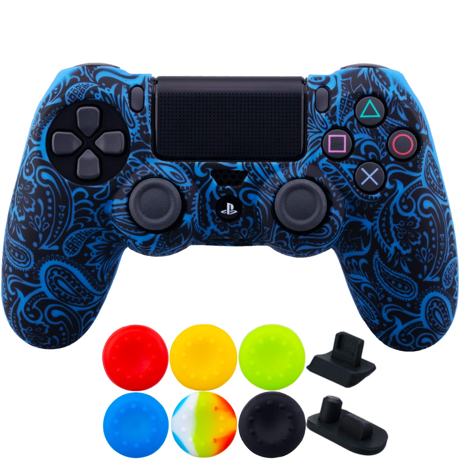 1 Piece of SiliconeTransfer Print Protective Cover Skin + 6 Thumb Grips & Dust Proof Plugs for PS4/Slim/Pro Controller Camouflage Grey — view 17