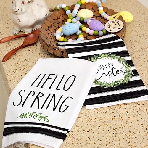 Miniatura 6 de ARKENY Juego de 2 toallas de cocina de Pascua, 18 x 26 pulgadas, ultra absorbentes, paño de secado de barra, feliz Pascua, color verde