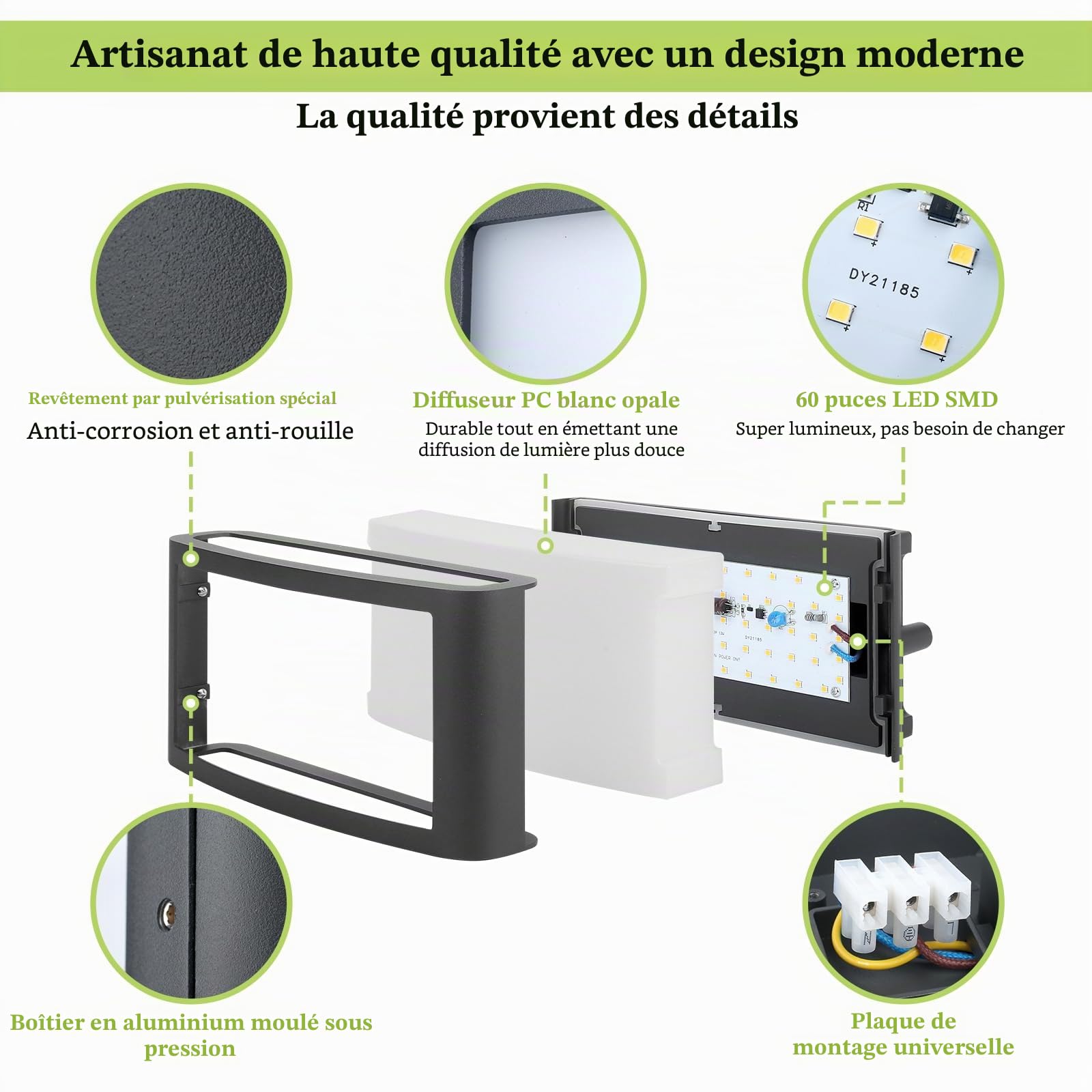 HLFVLITE Applique Murale LED Extérieure, Lampe Murale en Aluminium pour Jardin, IP54 Étanche, 930LM 4000K Blanc Naturel, Gris Anthracite