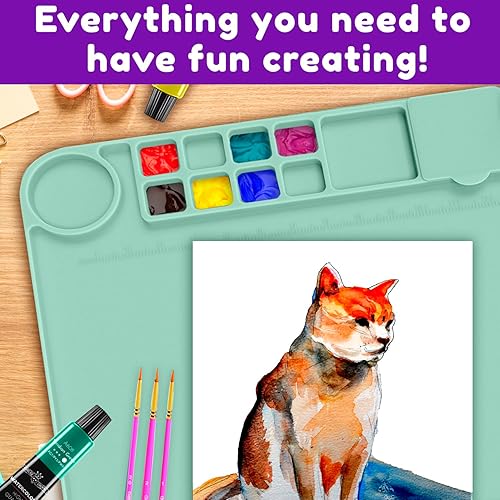 Vista 16 de CHALKY CROWN - Tapete de arte de silicona con taza para manualidades - Tapete de pintura de silicona - Tapete grueso para artista grande con taza