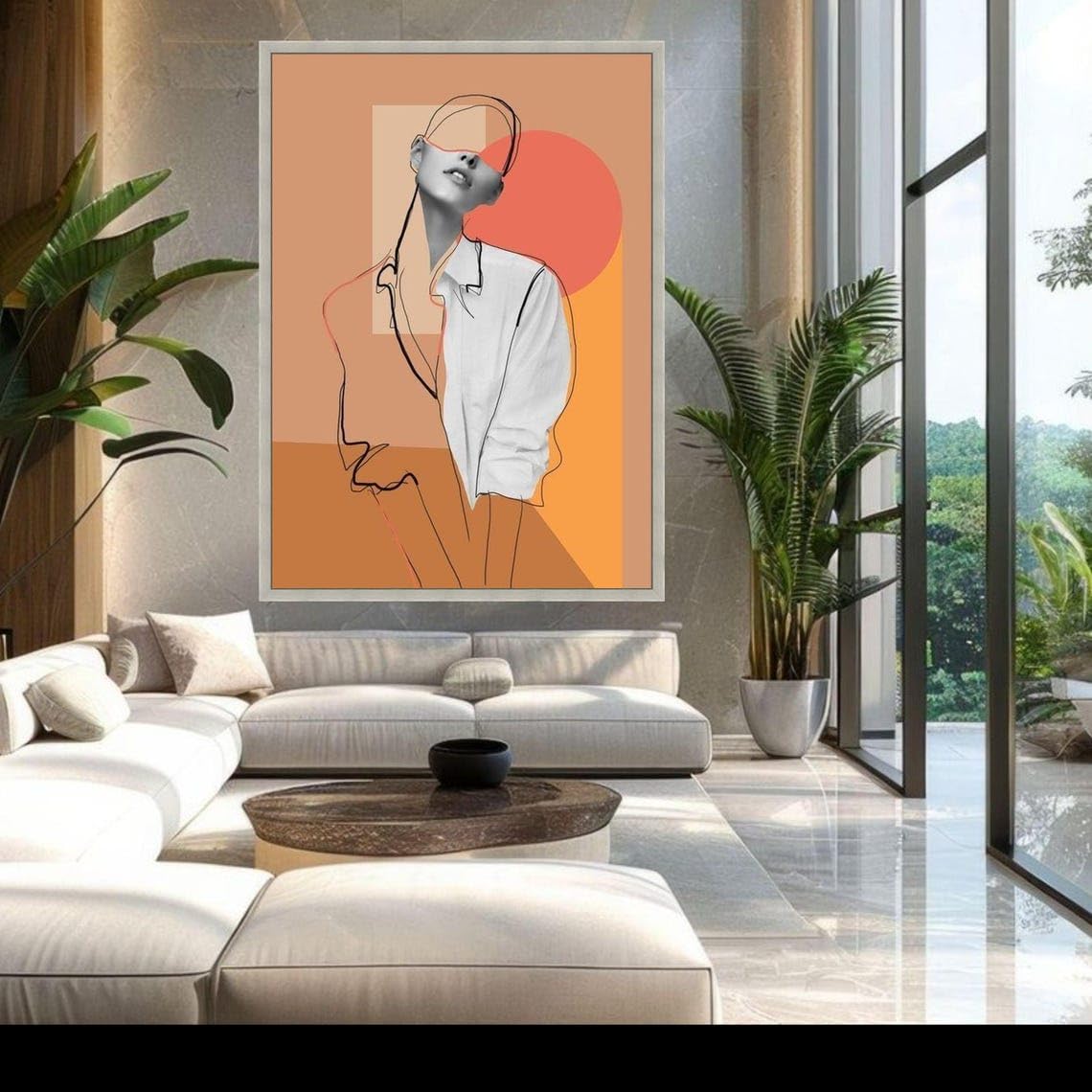 LMYCHENG Abstrakcyjny portret kobiety plakat i druk minimalistyczny obraz liniowy sztuka ścienna geometryczne kształty na płótnie (20 x 30 cm / wewnętrzna rama)